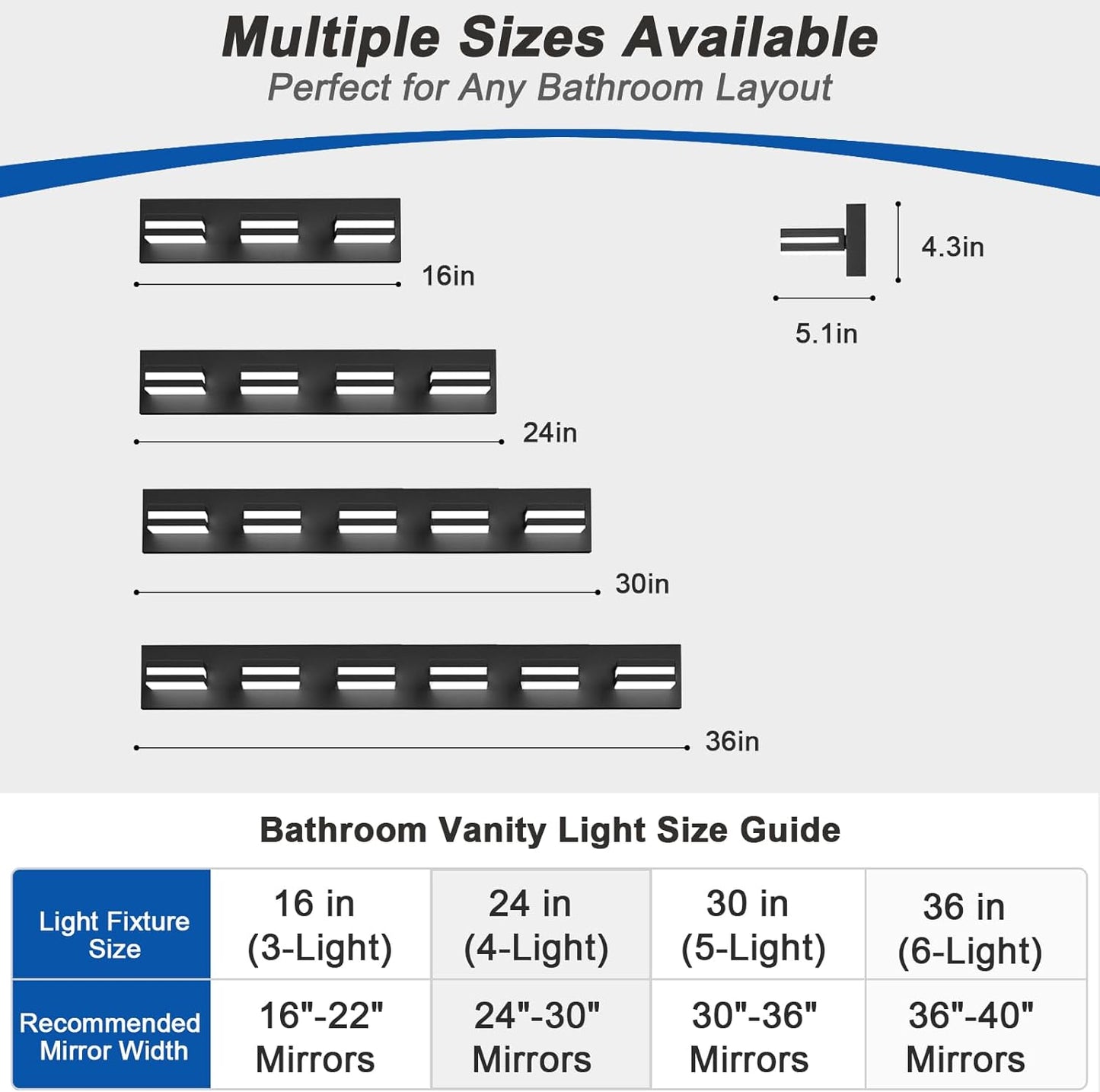 IZORRO LED Modern Bathroom Lights Fixtures(4-Light,Dimmable,360°Rotate),Matte Black Acrylic Wall Lighting,Vanity Lights for Bathroom Over Mirror - 6000k 24In （No Assembly Required）