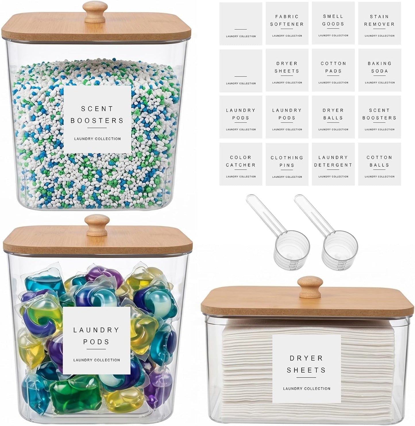 POLRAI 3 Pack Laundry Pod Containers and Dryer Sheet Holder, Laundry Room Organization Storage Containers with Lids and Labels for Detergent Pods Dry Sheet Organizing