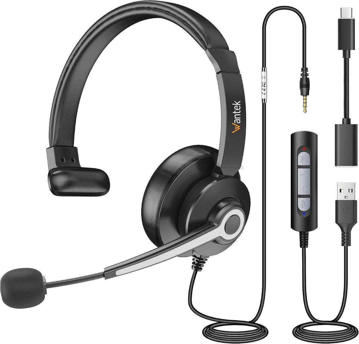 Wantek USB & 3.5mm Headset with Mic for PC/Laptop,Wired Headset with Noise-Cancelling Microphone & Audio Controls Perfect for Home Office Online Class Skype Zoom Call Center Webinar,All Day Comfort