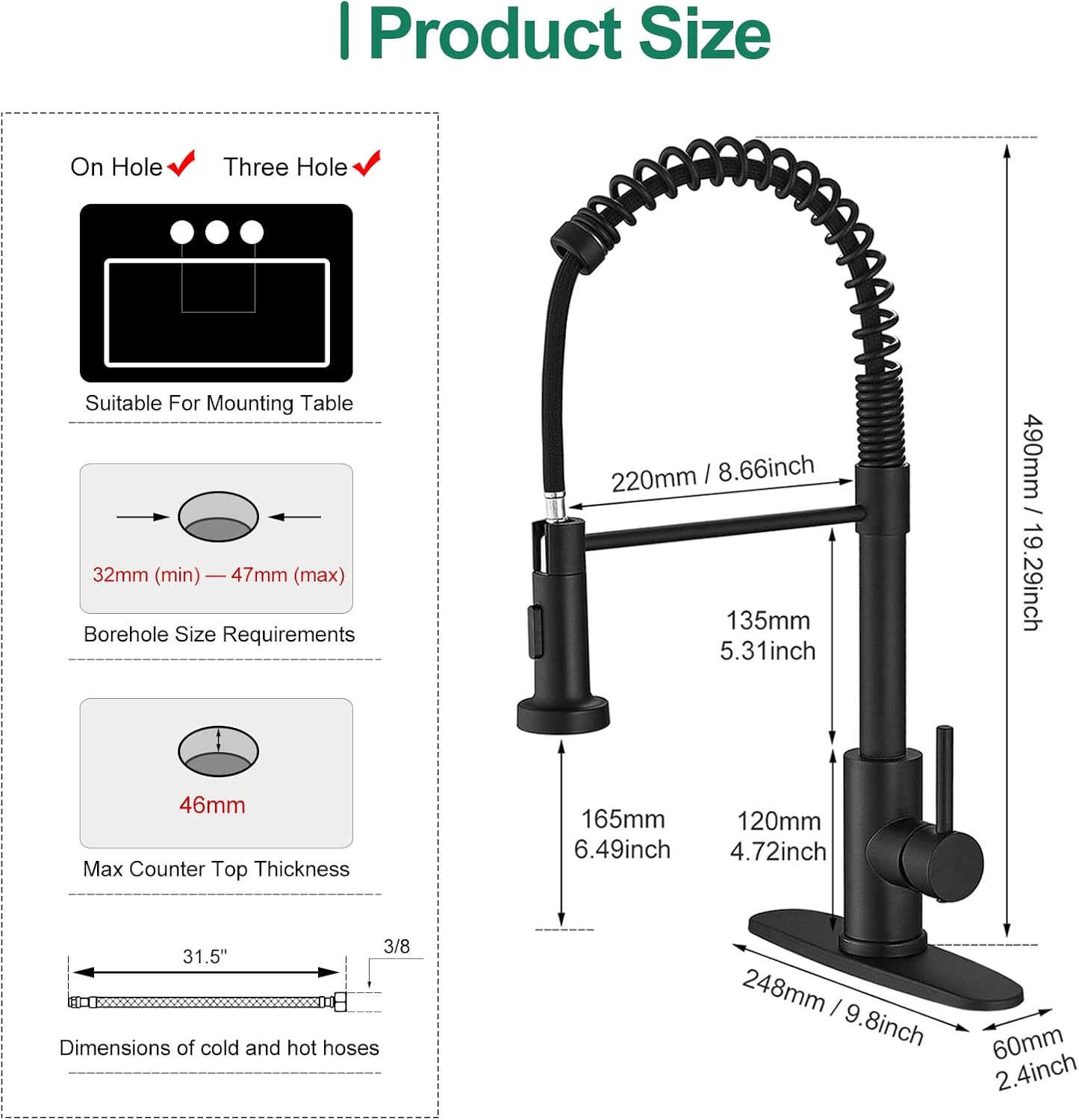 VOTON Black Kitchen Faucet with Pull Down Sprayer Pull Out Kitchen Sink Faucet Stainless Steel Commercial Spring Farmhouse faucets for Kichen Sink Camper Laundry Utility Rv Bar Sink Faucet