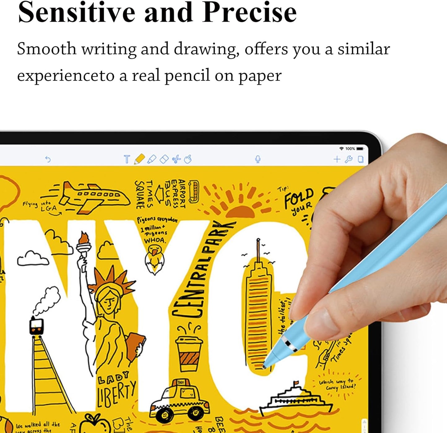 Stylus Pen for Touchscreen, Kenkor Rechargeable Digital Fine Point Active Tablet Pencil, Stylus Pen for iPhone/Android/Apple iPad Pro/Air/Mini/Samsung/Cellphone/Tablet Drawing & Writing - Blue