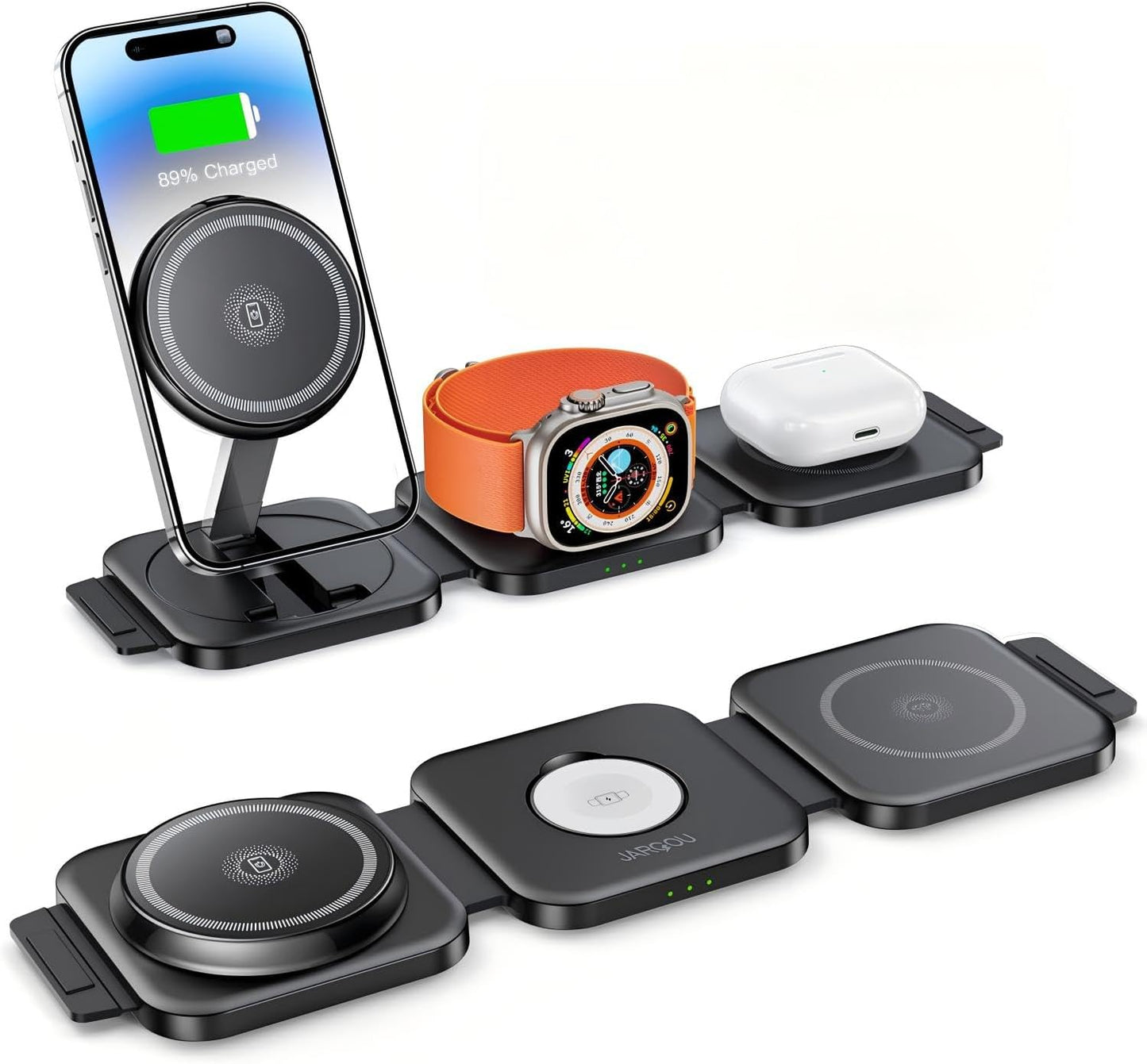Travel Essentials for Apple Watch Charger,3 in 1 Charging Station for Apple Devices,Foldable Wireless Charging Station for iPhone 17/16/15/14/13/12, Apple Watch & AirPods with Magsafe Charger Stand