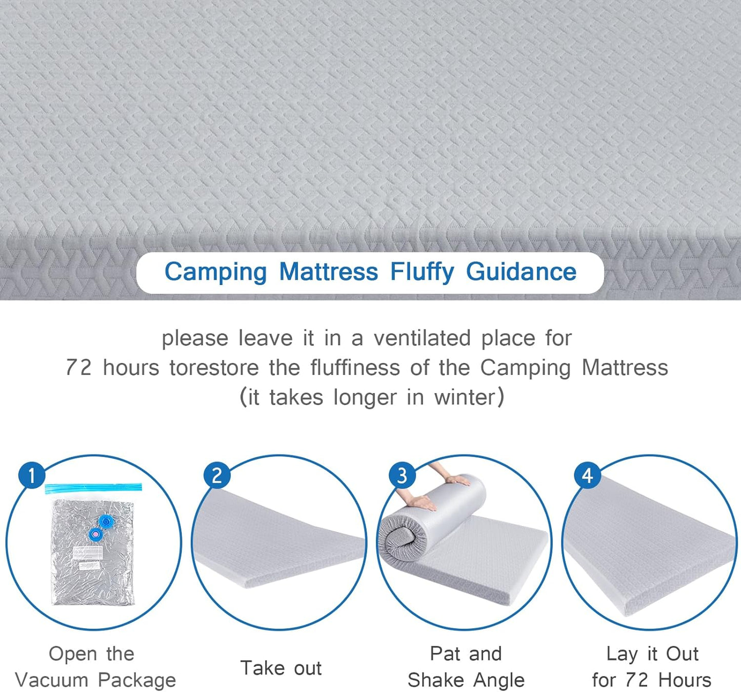 Memory Foam Camping Mattress Pad 3 Inch Thick, Portable Sleeping Pad with Waterproof Cover, Portable Roll Up Cot Mattress Pad Floor Mat for Travel Truck Bed Tent