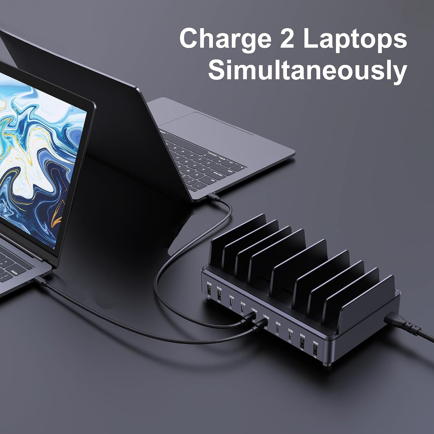 chipofy 500W Charging Station for Multiple Devices with Stand | 10-Port Multi USB C Fast Charger, with Organizer Stand, for MacBook Laptop, iPad, iPhone 17 16 Pro Max, Galaxy S25/S24