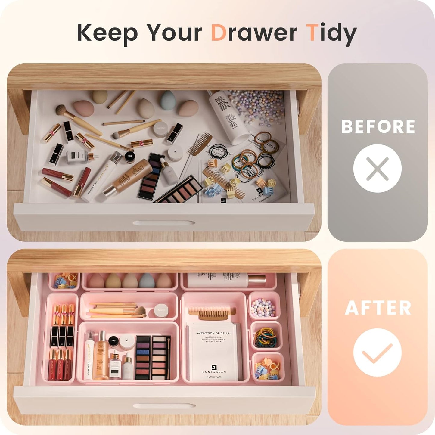 A-LuGei【𝟰𝟲𝗣𝗖𝗦【5 Size】 Tool Box Organizer Tray Divider Set, 【Pink】 Desk Drawer Organizer, Garage Organization and Storage Toolbox Accessories Rolling Tool Chest Cart Cabinet WorkBench Small Part
