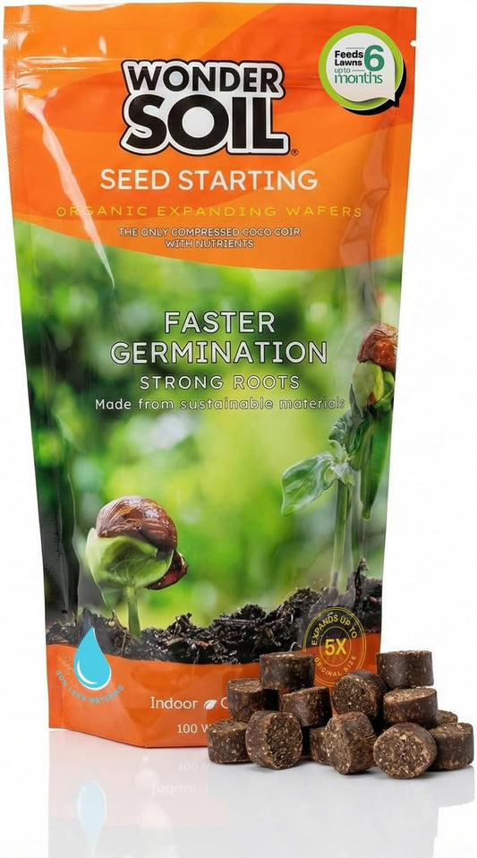 WONDER SOIL | 100 Organic Seed Starter Pellets | Ready to Plant Seed Starting Soil Loaded with Pre-Mixed Nutrients | Fast Germination | Indoor or Outdoor | 100 Count