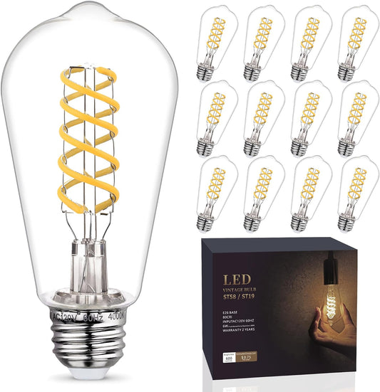 12Pack 60 Watt Equivalent Edison Light Bulbs, Neutral White 4000K