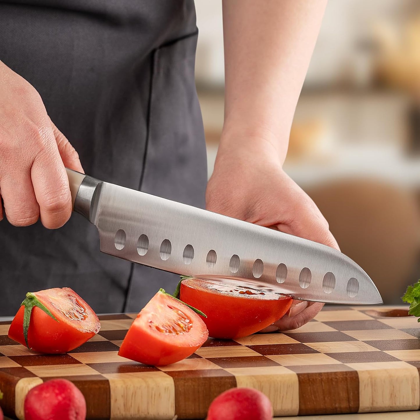 Knife Set, KUNYUAN 15 pieces Knife Sets for Kitchen,High Carbon German Stainless Steel Knife Block Set with Built in Sharpener Block,Dishwasher Safe Kitchen Knives, White