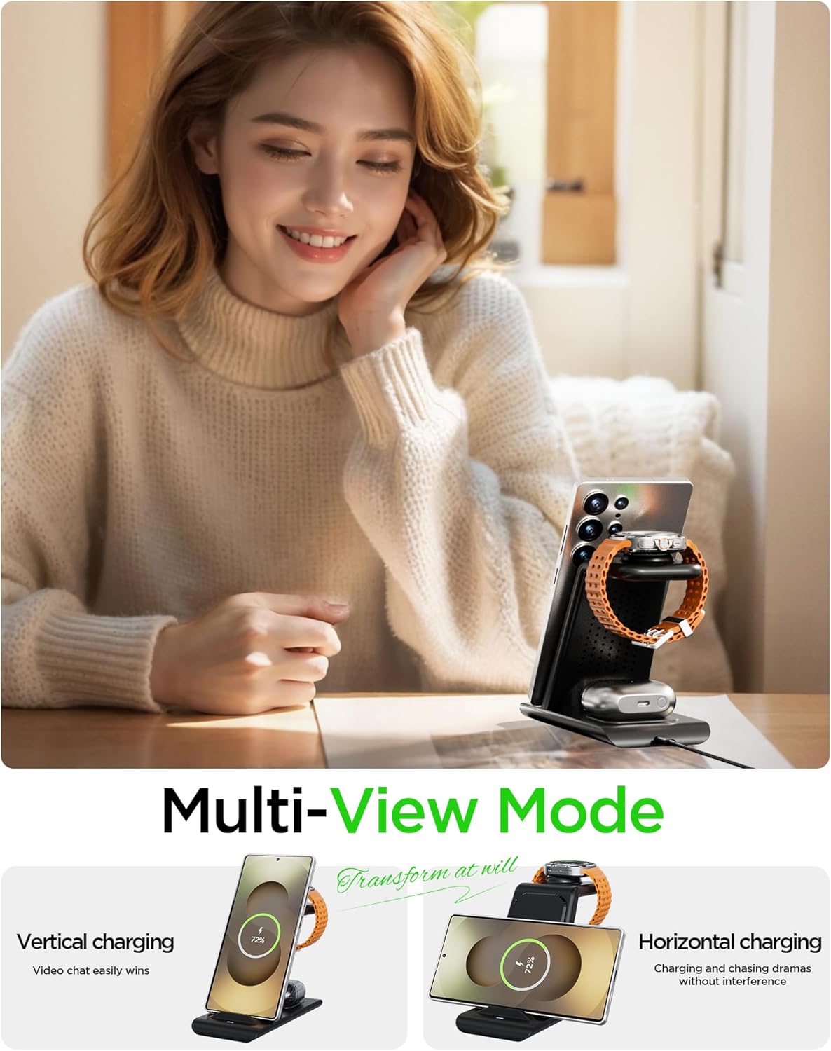 Wireless Charging Station for Samsung Wireless Charger Galaxy S26 Ultra/S25/S24/S23/S22/Note20 Z Fold Flip7 Galaxy Watch 8/7/6/5/4/3 Active 2/1 Stand Galaxy Buds4/4 Pro/3/2 Pro/Live Multiple Devices