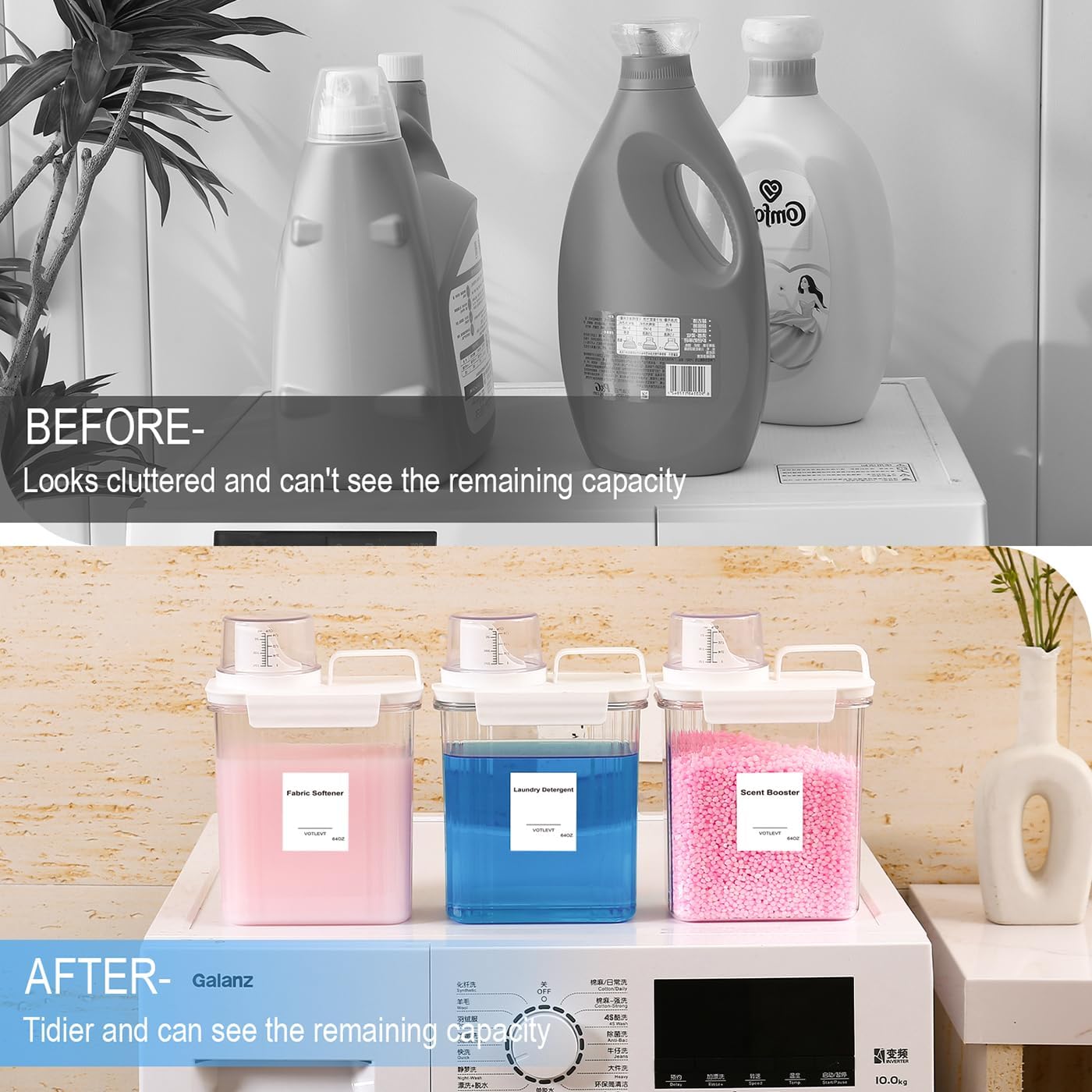 Liquid Laundry Detergent Dispenser 64OZ, Laundry Soap Dispenser, Clear Plastic Fabric Softener Holder and Container, Laundry Room Organization and Storage, 3 Pack