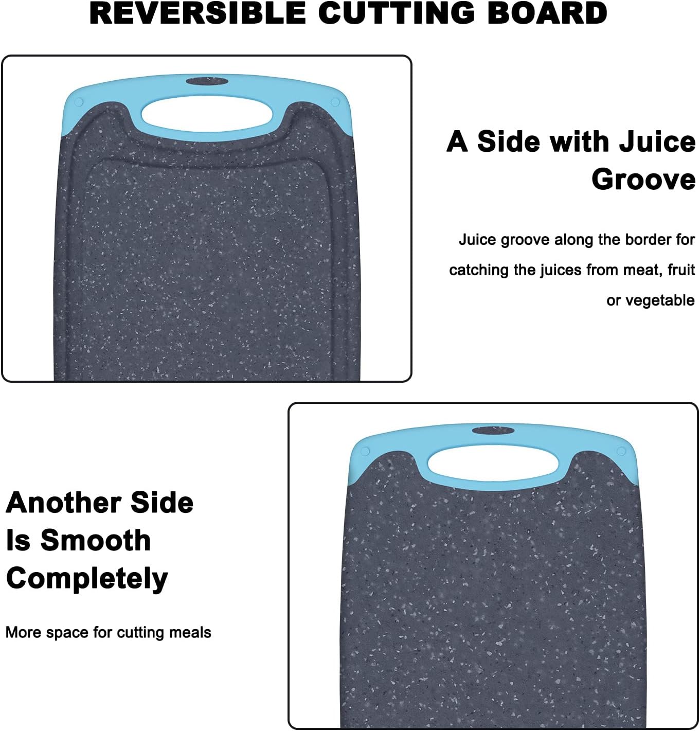 Plastic Cutting Board, 3 Pieces Dishwasher Safe Cutting Boards with Juice Grooves, Easy Grip Handle, Non-Slip, with Grinding Area for Grinding Garlic and Ginger（aqua）