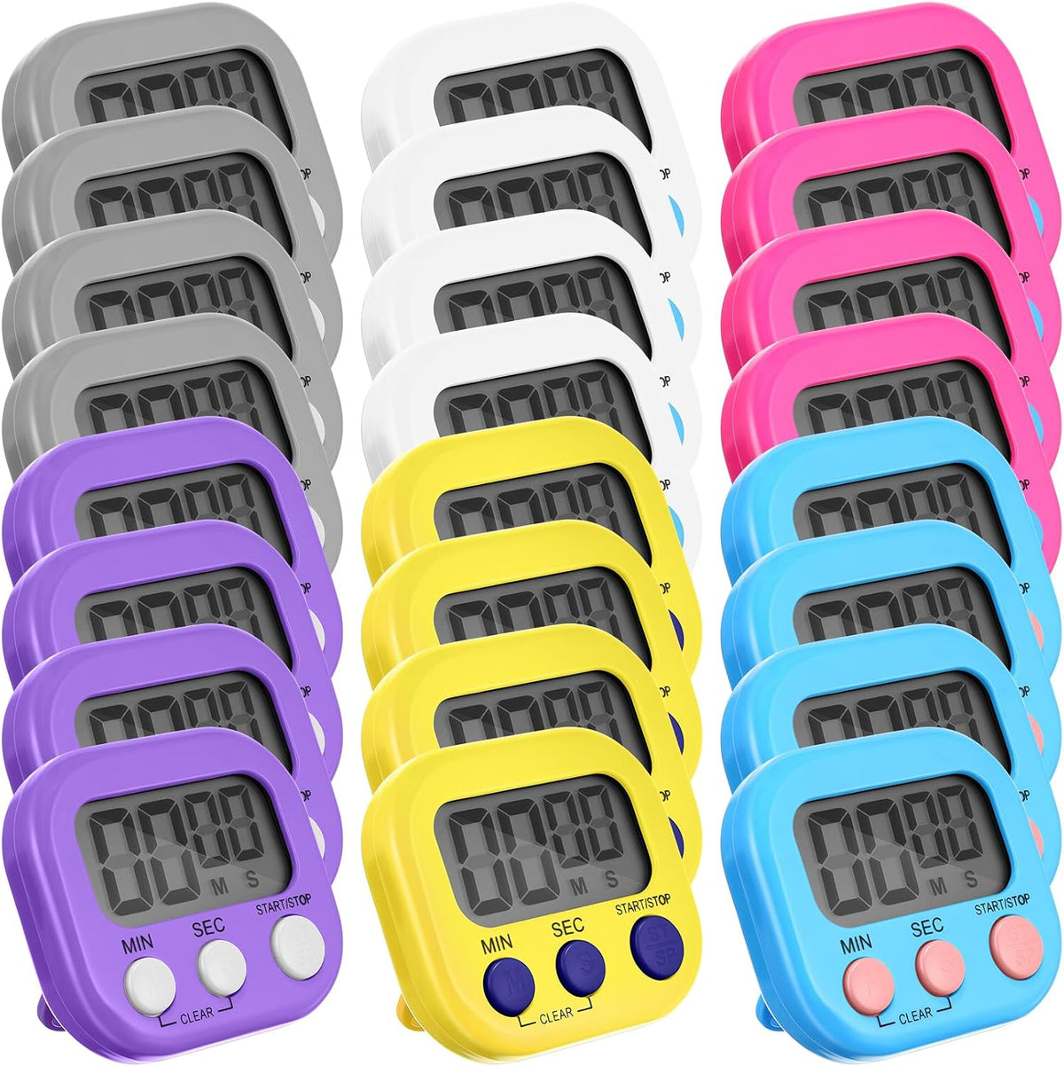 Weewooday 24 Pcs Digital Kitchen Timer Magnetic Timer Bulk On/Off Switch Minute Second Count up Countdown Loud Alarm for Exercise Cook Baking (Classic Color)