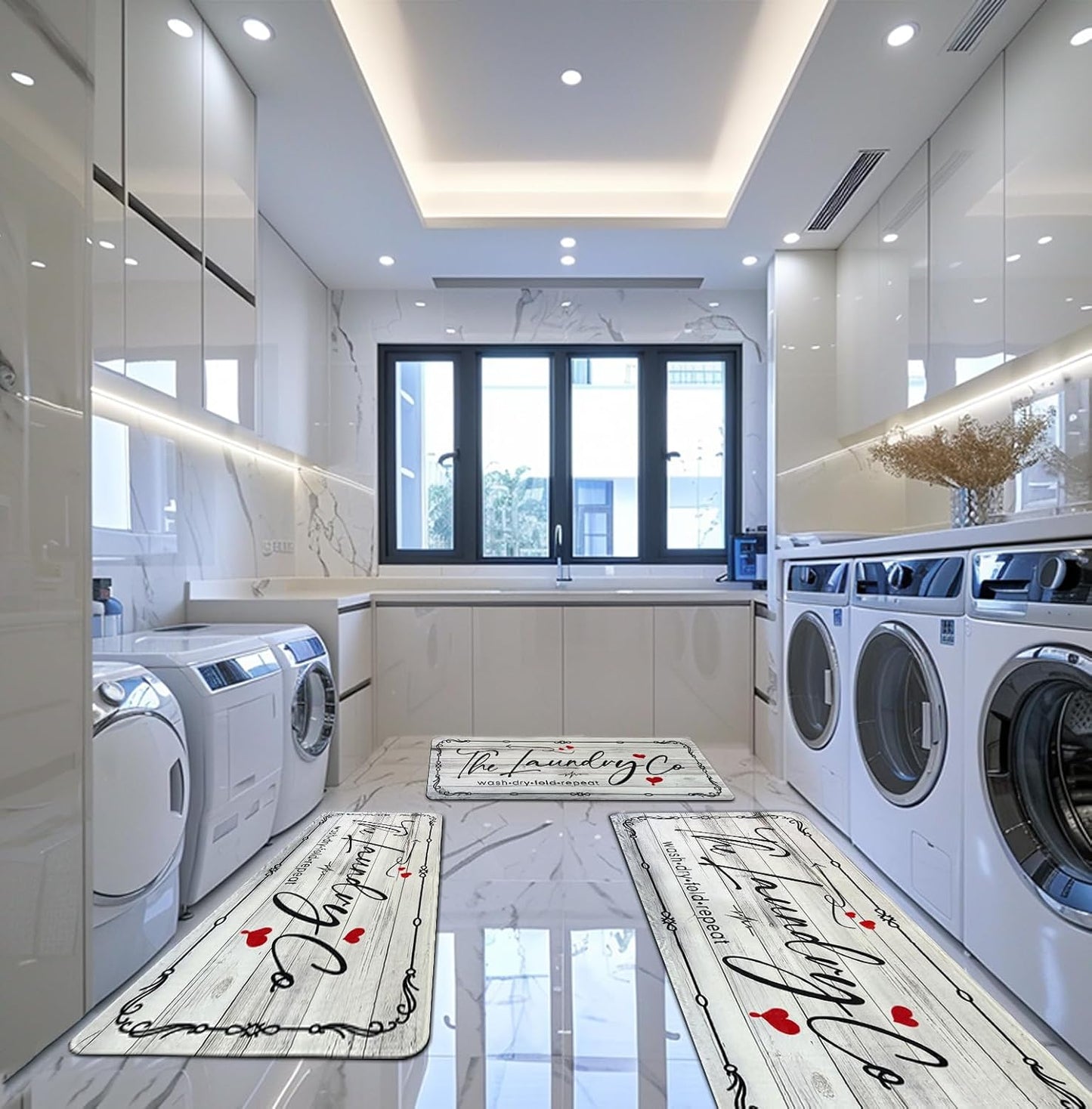 Laundry Room Rug Runner, 20"X47" Laundry Organization Waterproof Non Slip Mat Text Design Rug Machine Washable Large Bathroom Rugs Stylish Versatile Laundry Room Rugs Decor