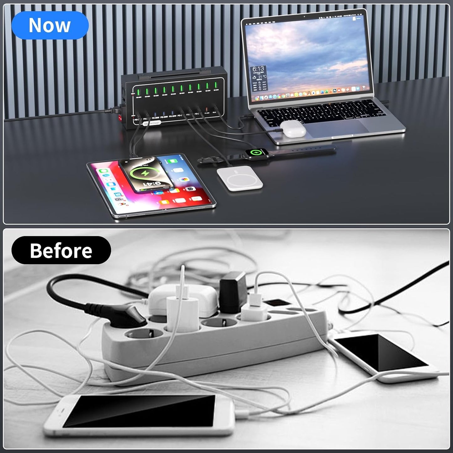 690W USB Charging Station, 20 Port (10 PD+10 QC) USB C Charger Block, Fast Charging Station for Multiple Devices with Smart Power Delivery for Laptop, iPhone, iPad, Tablet and More
