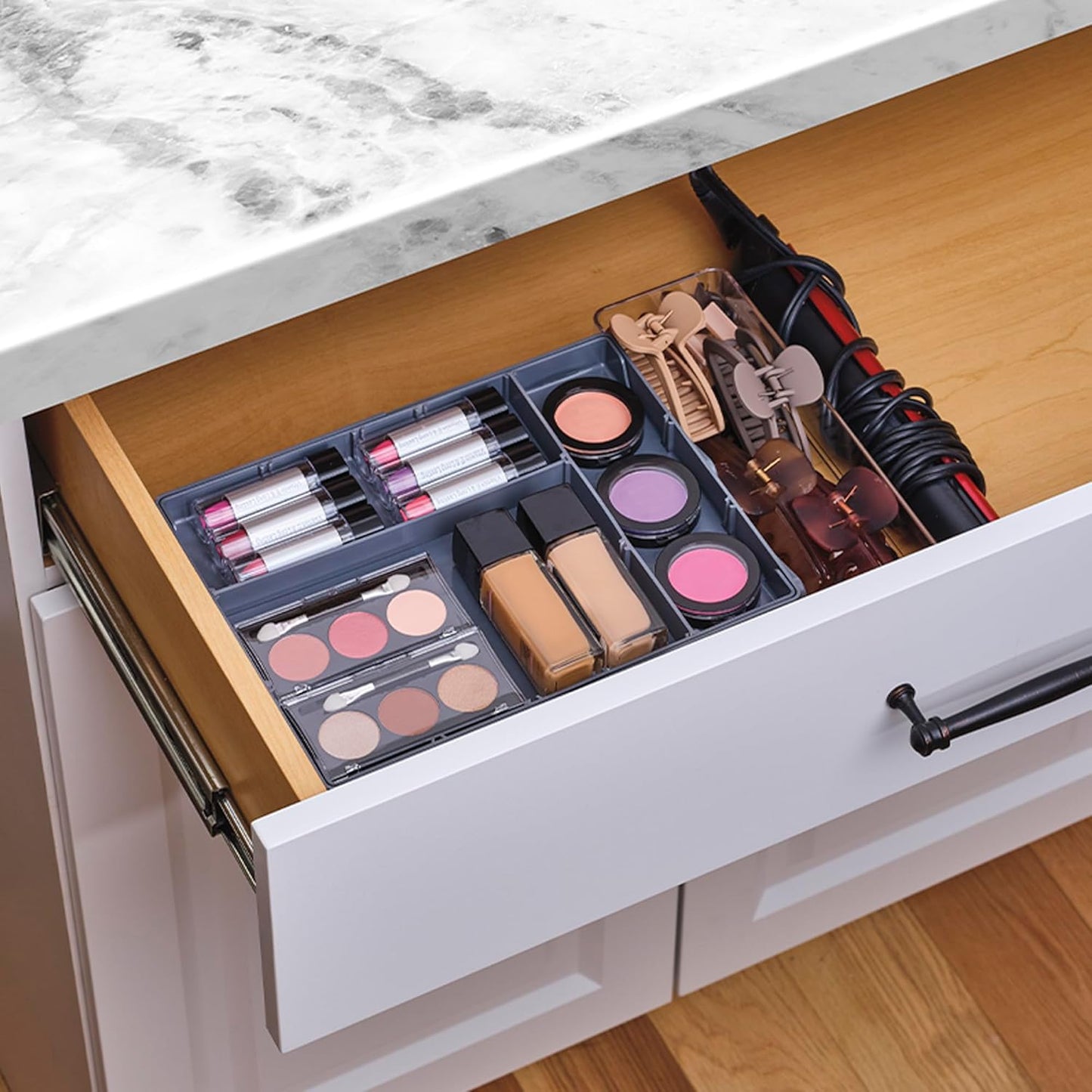 Ontel Smart Drawer Organizer - Multi-level Jewelry Holder, Cosmetics Organizer, or Office Drawer Organizer with Adjustable Dividers for Organization and Storage, Fits Drawers 9.5"W x 7.5"L x 2.75"D