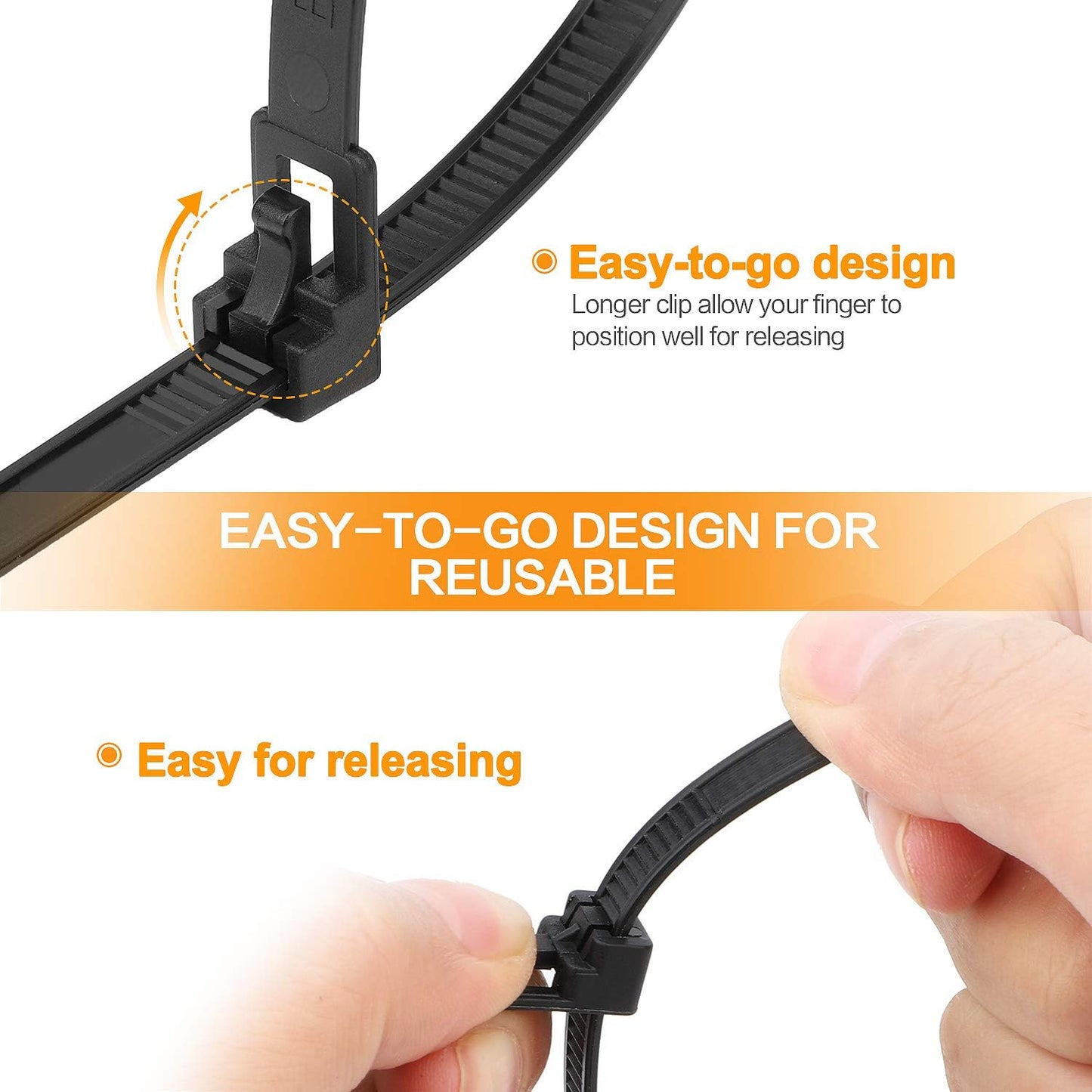 100 Pack Reusable Zip Ties 18 Inch Heavy Duty UV Resistant Cable Ties Black | Reusable Trigger Release / Heavy Duty Nylon / UV Weatherproof / Non-Slip Self-Locking / Smooth Round Ending No Hurt