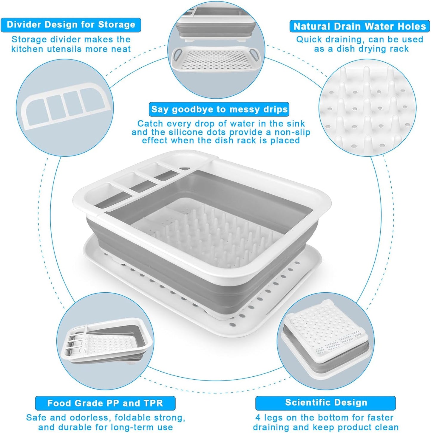 Collapsible Dish Drying Rack Portable Dish Drainers for Kitchen Counter with Drainboard, Kitchen Sink Organizer Basket RV Accessories Camper Storage and Organization Dish Rack Over Sink Drying Rack