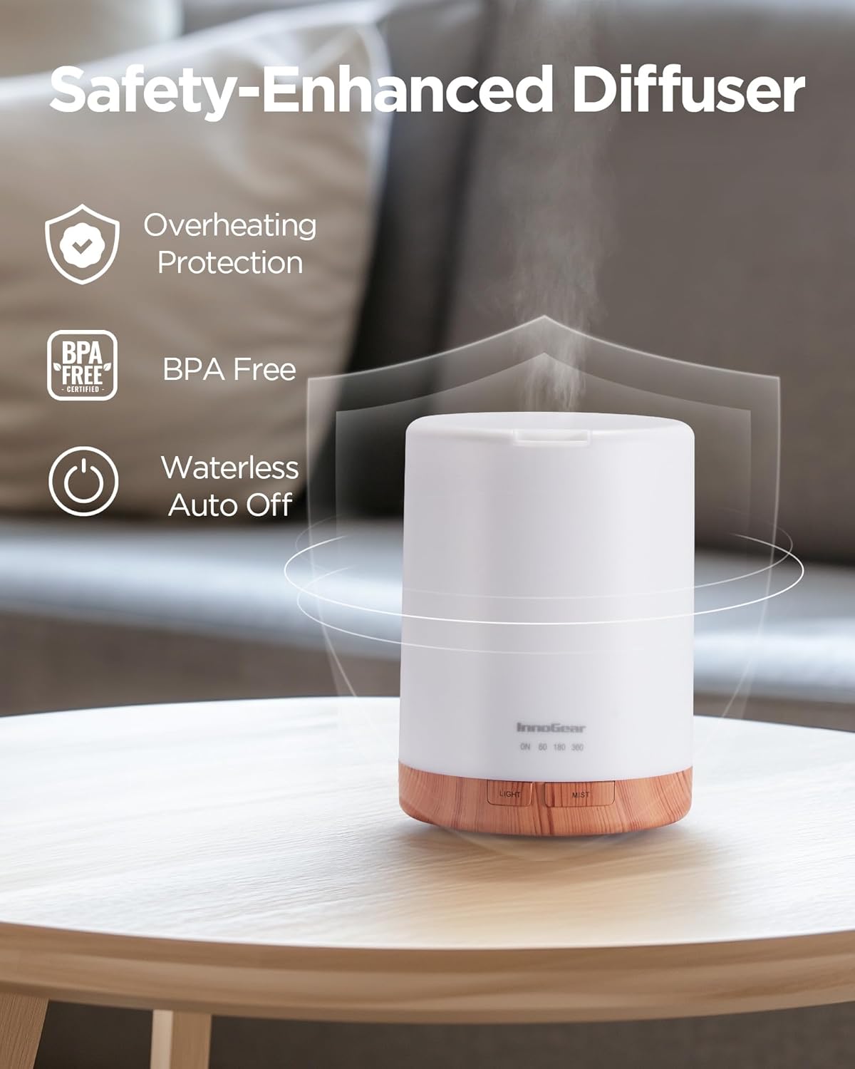 InnoGear 300ML Essential Oil Diffuser, Premium 5-in-1 Ultrasonic Aromatherapy Diffusers Mother's Gift Scent Humidifier Aroma Diffuser Vaporizer Auto-Off Timer for Room Office Home, Yellow, Medium