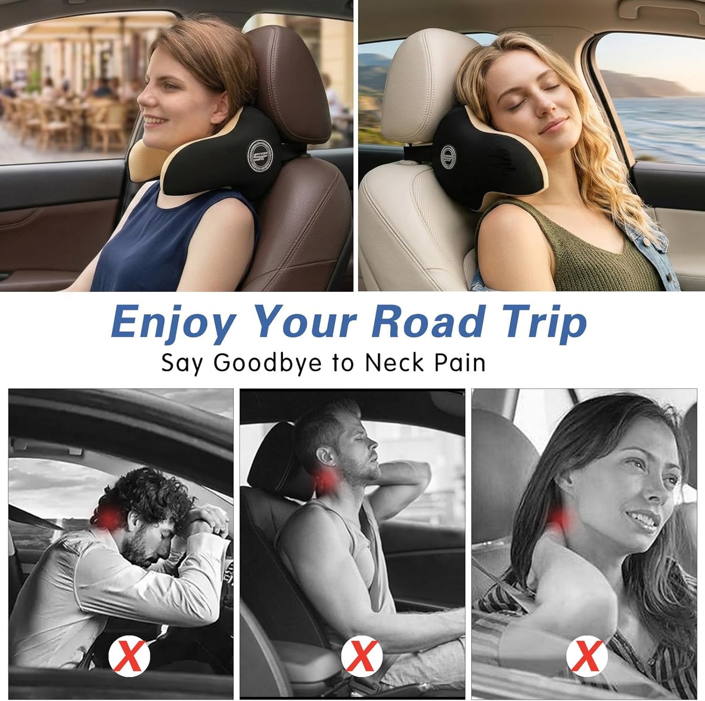 Really Helpful Car Headrest Pillow, Car Neck Pillow for Sleeping with Adjustable Strap, 100% Memory Foam & Breathable Removable Cover, Ergonomic Design - Softness Travel Car Pillow(Beige, 1PC)