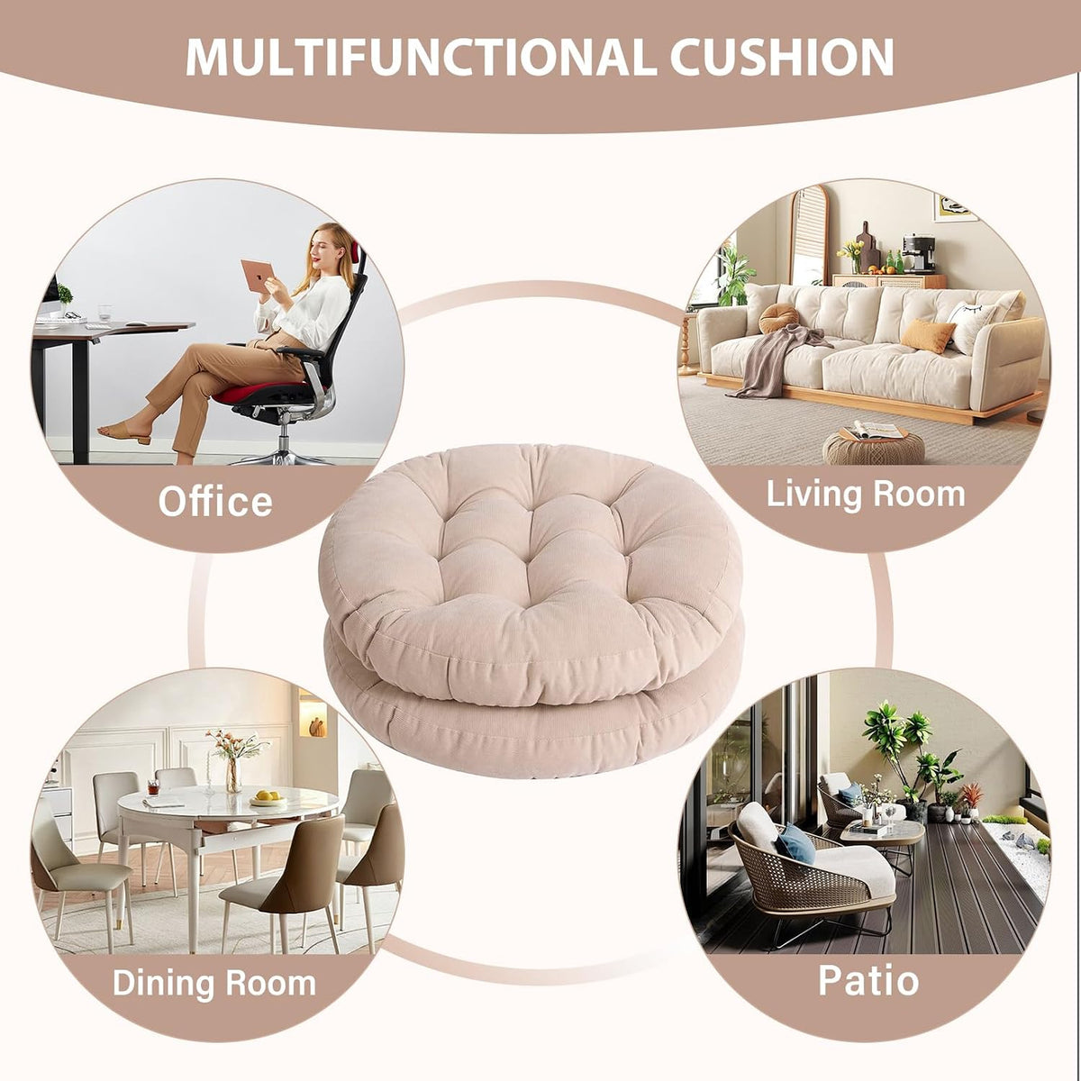 Tiita 22 Inch Floor Cushion - Round Outdoor Chair Cushion Pad with Corduroy