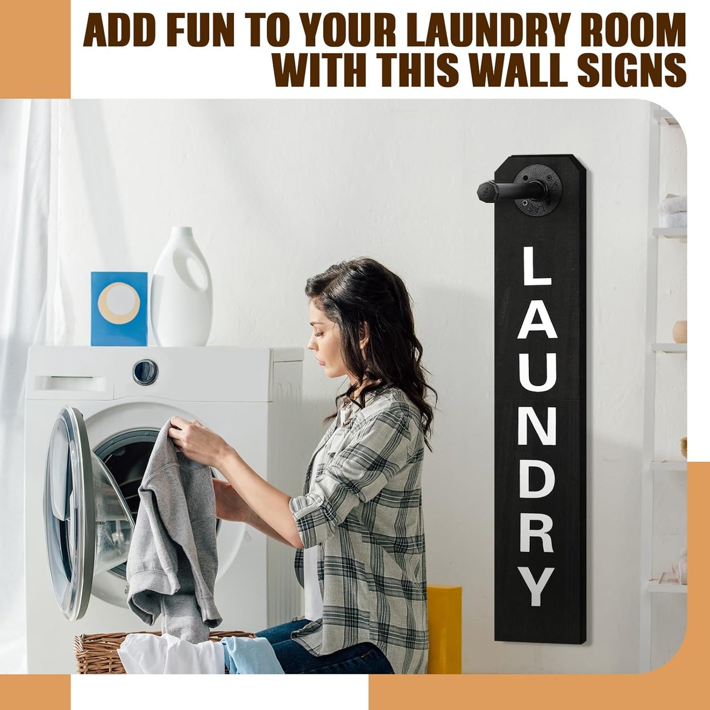 MorningRo Laundry Room Sign Decor Drying Rack Organization Laundry Room Wall Mounted Hanger Rack Farmhouse Swing Arm Rods Clothes Hooks(Black)