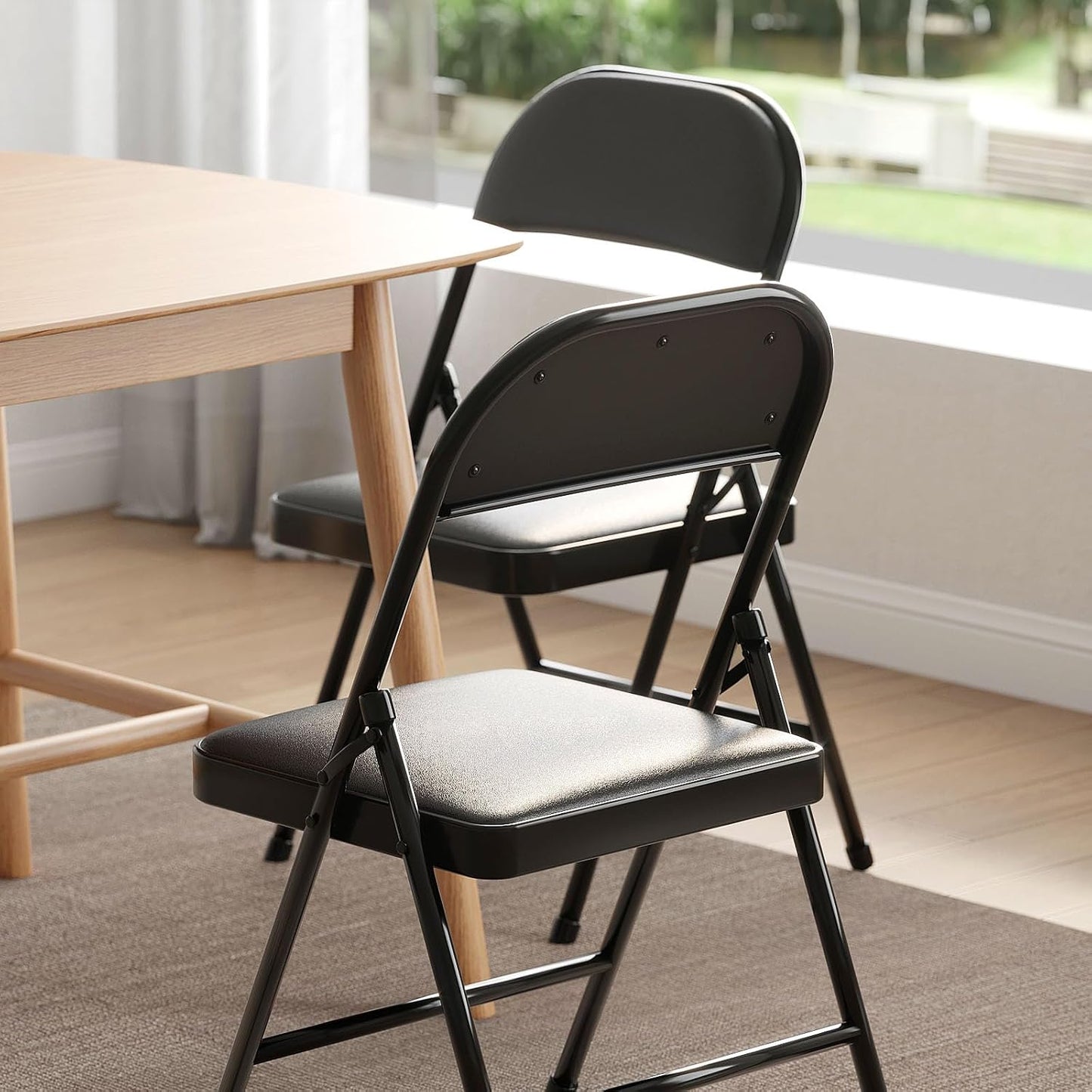 Nazhura 4 Pack Folding Chairs with Padded Vinyl Cushion Chairs with Comfortable Cushion and Durable Steel Frame for Home and Office, for Indoor and Outdoor Events (Black, Vinyl)