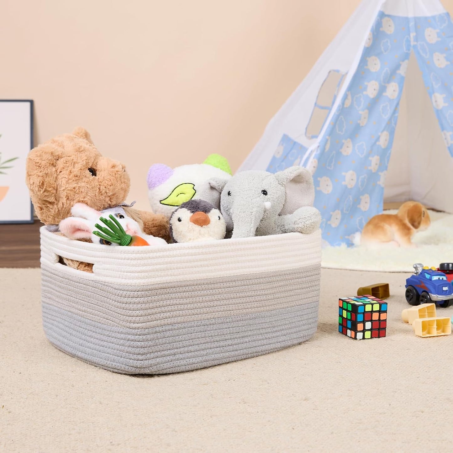 MiniArk Large Storage Baskets for Shelves, 17 x 13 x 7.5” Closet Organizers Bins for Clothes Blanket Towels, Baby Nursery, Toy Baskets Box, Woven Rope Baskets, 2 Packs Gradient Grey