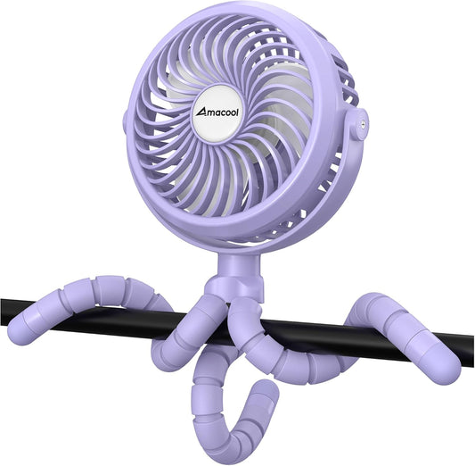 AMACOOL Battery Operated Stroller Fan, Baby Travel Essentials for Beach Disney, Newborn Boy & Girl Showers Gifts Registry Search, Rechargeable Clip On Fan for Car Seat Wagon Crib Bike Treadmill