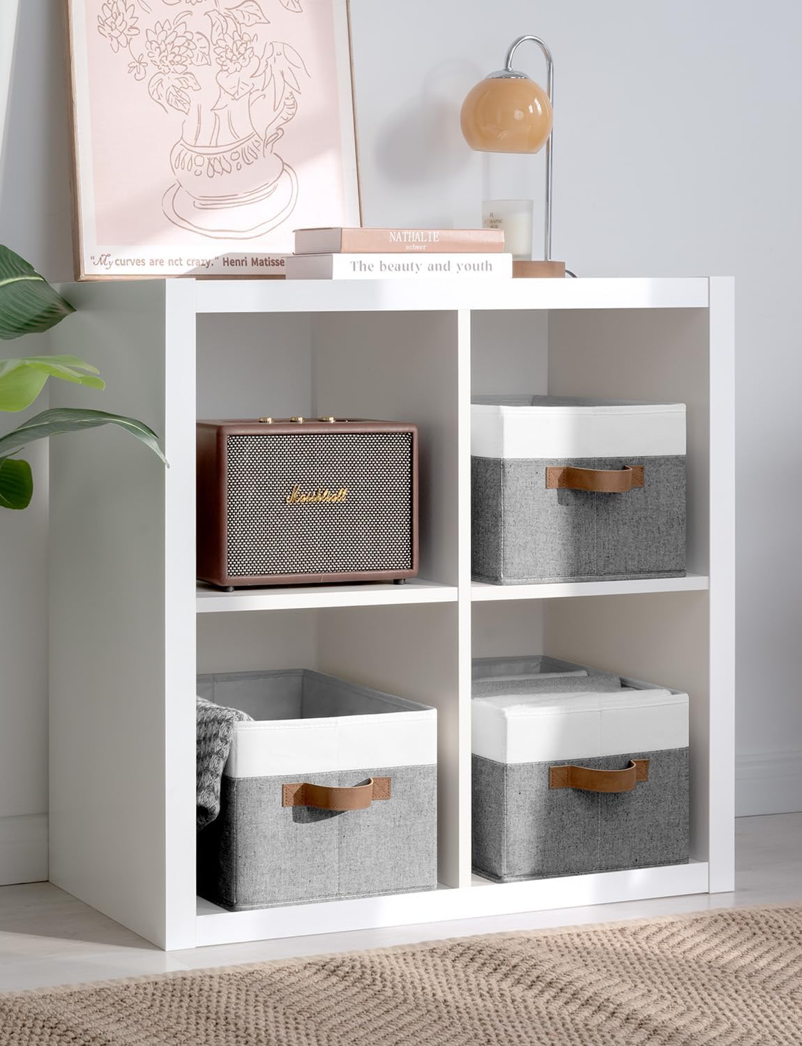 StorageWorks Closet Storage Bins, Gray&White, Large, 3-Pack | Fabric Shelf Baskets, Closet Organizers and Storage Basket, Foldable Storage Bins for Shelves, Clothes Storage Bins
