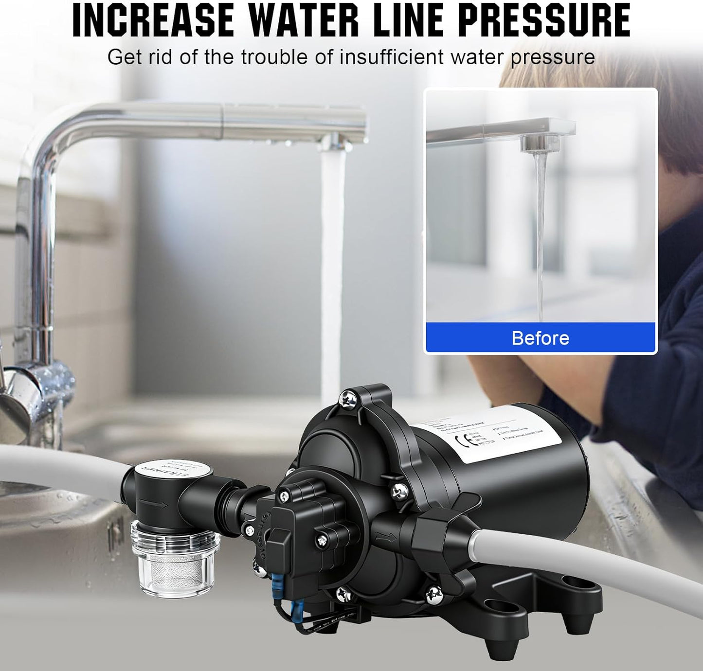 ECO-WORTHY 33-Series Industrial Water Pressure Pump 110V AC 4.0GPM 50PSI RV Fresh Water Diaphragm Pump include Garden Hose Adapters for Irrigation Marine Boat Sprinkler Faucet