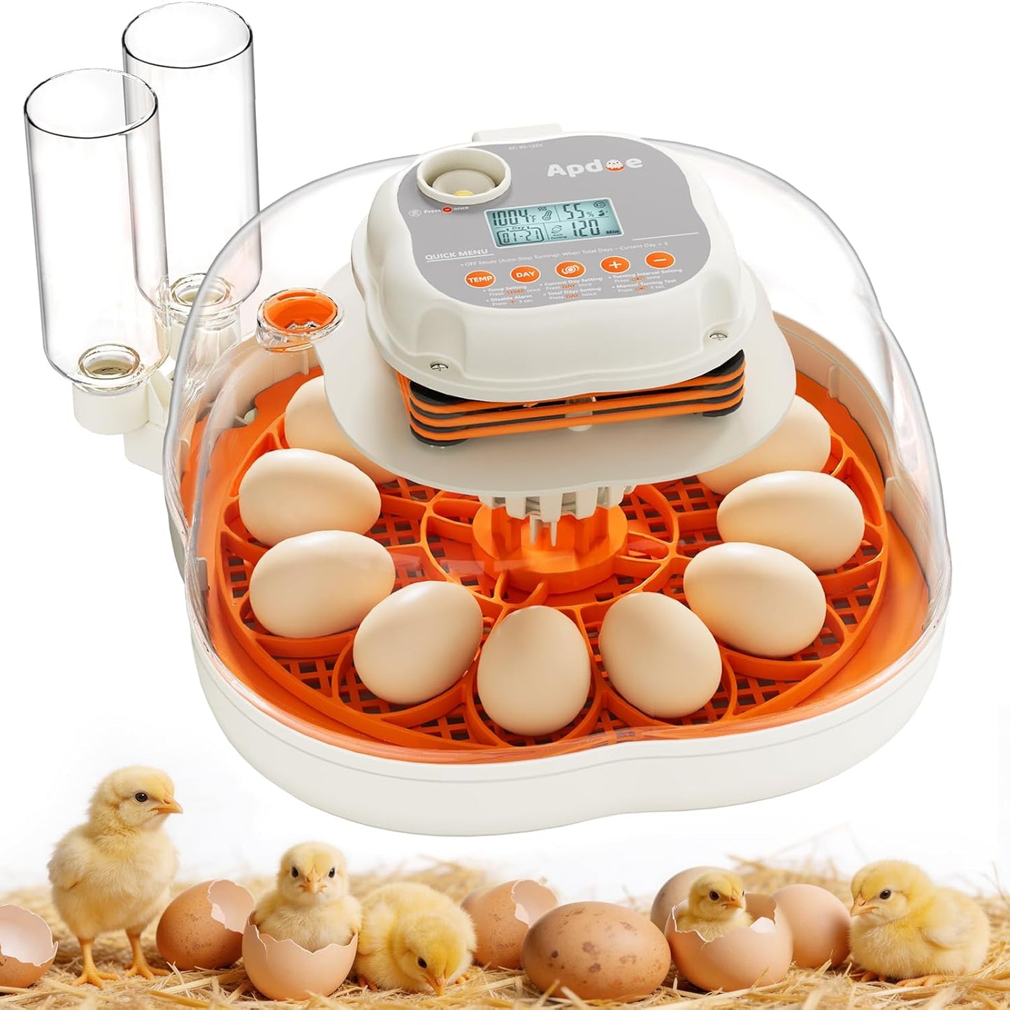 APDOE Egg Incubators for Hatching Eggs, Temperature and Humidity Control, Automatic Egg Turning, Egg Candler, External Water Bottle, Air Vent, for Chicken, Duck & Quail Eggs, 12 Eggs
