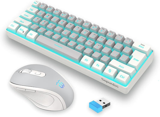 Snpurdiri 2.4G 60% Wireless Gaming Keyboard and Mouse Combo (White-Grey)
