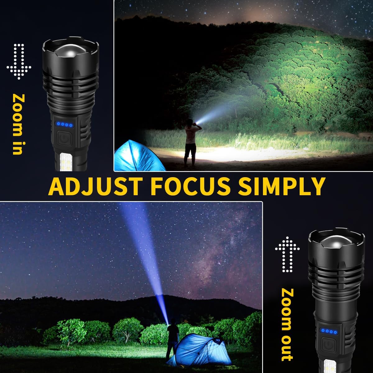 ZioeYiue Rechargeable Flashlights High Lumens, 7Mode Super Bright Flashlight Powerful, Adjustable Tactical Flash Light, Gifts for Father's Day, LED Flashlights for Home Emergency Camping Essentials