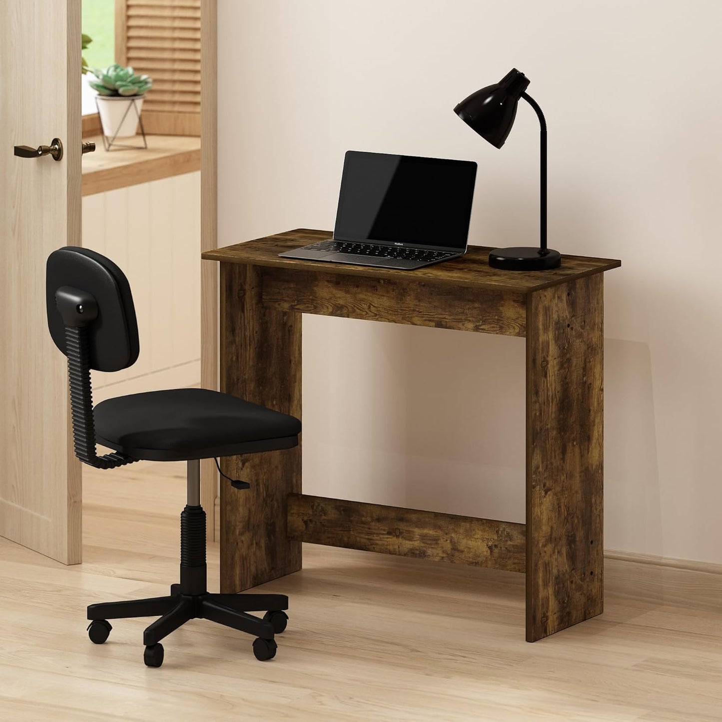 Furinno Simplistic 31-Inch Rustic Brown Computer Desk, Small Office Desk, Rectangular Home Office Desk with Drawers, Gaming Desk for Home Office, Bedroom, Study Room, Amber Pine