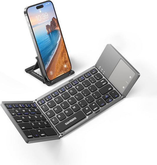 Samsers Foldable Bluetooth Keyboard with Touchpad, Ultra Slim Compact,Grey