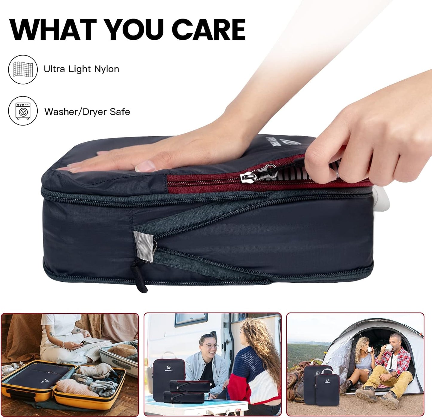 PFEYRPK Lightweight Compression Packing Cubes for Suitcases, Compressible Expandable Travel Packing Organizer with Clear Toiletries and Backpack Bag, Travel Essentials for Carry on Luggage 7 Set