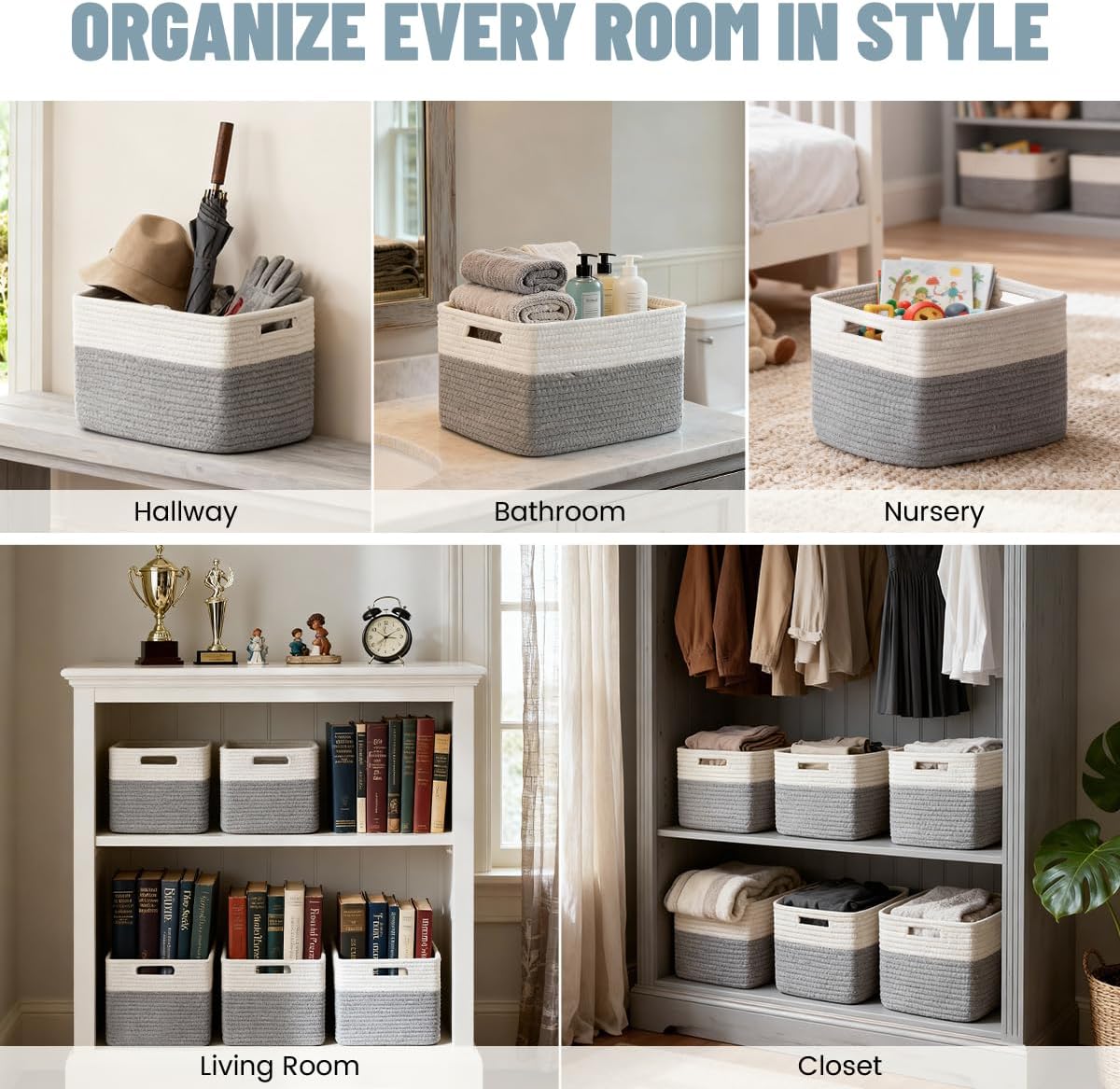 5 Pack Woven Storage Baskets, Decorative Storage Bins for Organizing