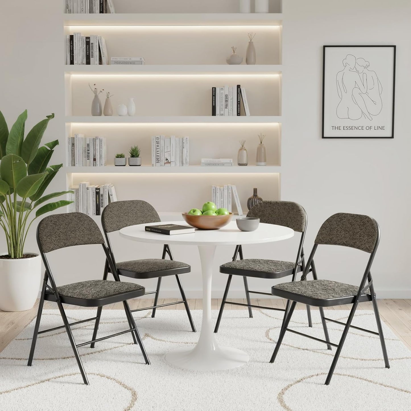 DUMOS 2 Pack Folding Chairs with Padded Cushion and Back - Fabric Stackable Portable Dining Chairs Set, for Home and Office, Conference, Wedding, Party, Patio, Garden, for Indoor Outdoor, Black Grey