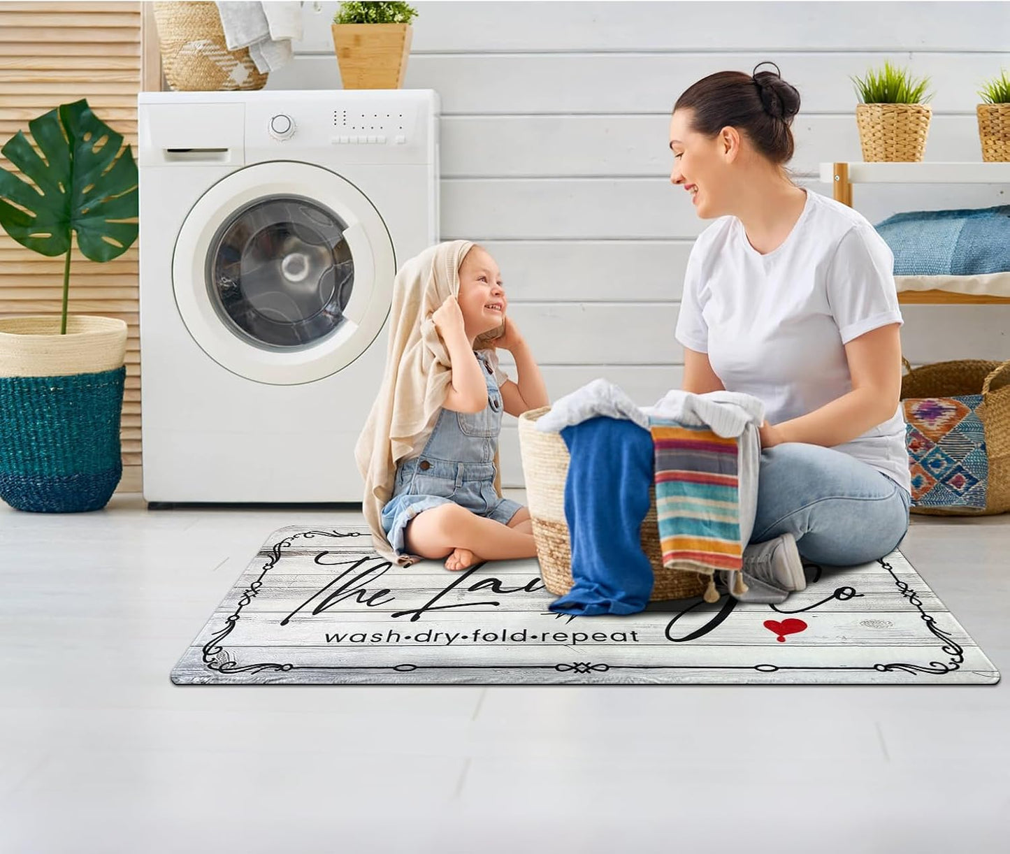 Laundry Room Rug Runner, 20"X47" Laundry Organization Waterproof Non Slip Mat Text Design Rug Machine Washable Large Bathroom Rugs Stylish Versatile Laundry Room Rugs Decor