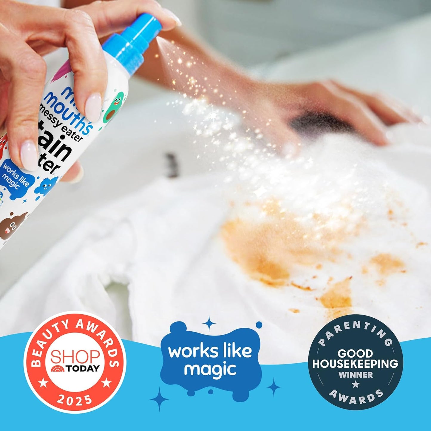 Miss Mouth's Messy Eater Stain Treater Spray - 4oz 2 Pack Stain Remover - Newborn & Baby Essentials - No Dry Cleaning Food, Grease, Coffee Off Laundry, Underwear, Fabric