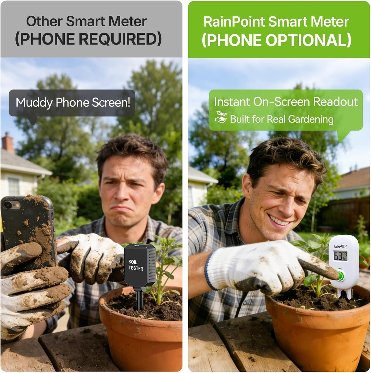 RAINPOINT Smart Digital Wireless Plant Moisture Meter Houseplant Indoor,WiFi Hub Needed,Capacitive Probe,Leave-in Soil Hygrometer Sensor,Real-time Monitor Outdoor Greenhouse Gardening(Two-Pack Set)
