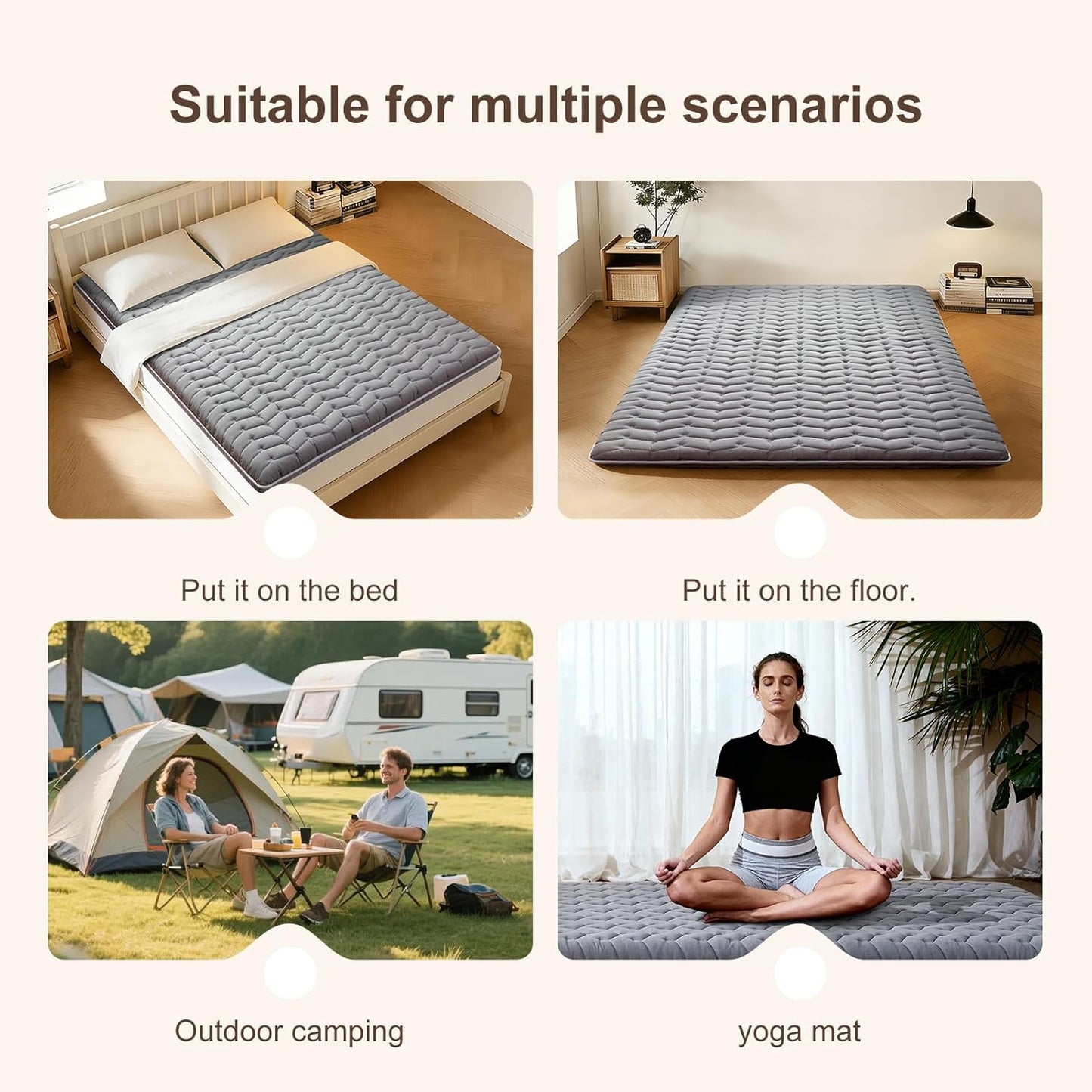 Premium Foam Japanese Futon Floor Mattress Queen Size 60"x 80",100% High Density Foam Comfortable Floor Mattress,3.2" Thicken Foldable Sleeping Pad,Dormitory Tatami Mat,for Adult and Kids (Gray)