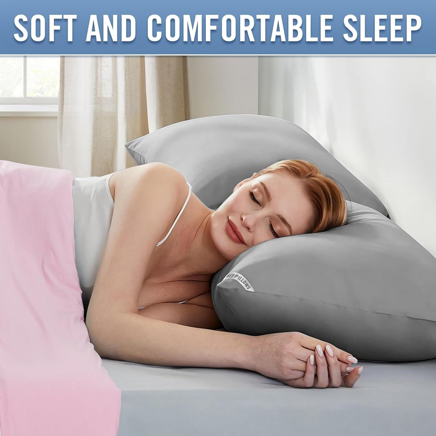 Piwaal Luxury Hotel Pillows for Sleeping 4 Pack, Gray Bed Pillows Standard Size Set of 4, Down Alternative Filling, Pillows for Back, Stomach or Side Sleepers