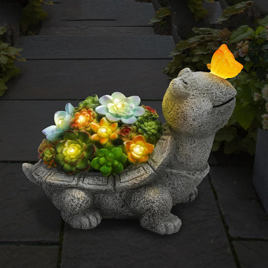 WENYLE Solar Outdoor Statues,Turtle Garden Sculptures with Succulent,Lawn Decor Tortoise Garden Figurine for Patio,Yard Unique Christmas Birthdays Gift for Mom Grandma