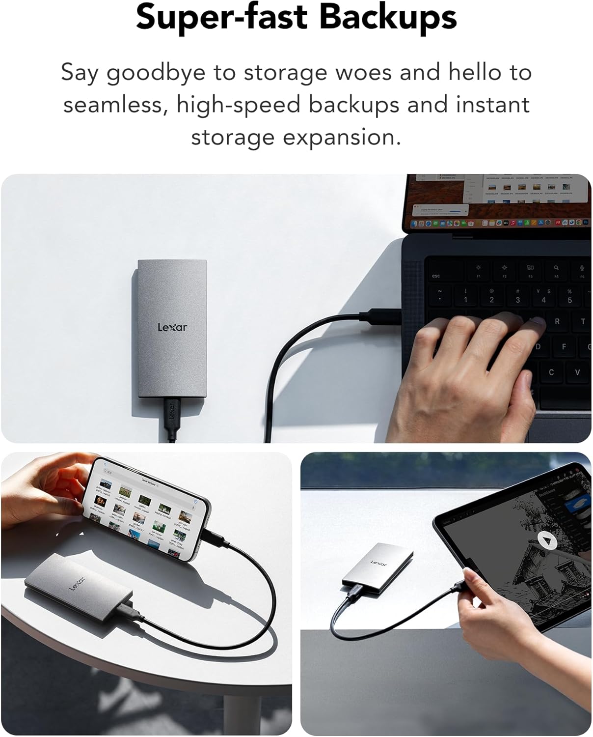 Lexar ES3 1TB External SSD, USB 3.2 Gen2 Portable SSD, PSSD Up to 1050MB/s Read, 1000MB/s Write, External Solid State Drive Compatible with iPhone 17 Series/Mac/PS5/XBOX/Laptop/PC, Silver