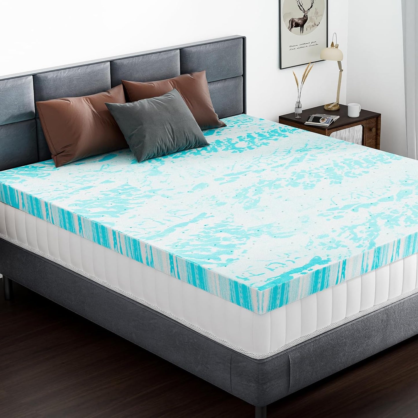 DUMOS Mattress Toppers Memory Foam Twin Size, 3 Inch Thick Bed Topper Pad Cooling Gel Infused Soft Comfy Padding Breathable for Sleeper Sofa Couch RV Camper, CertiPUR-US Certified, Blue