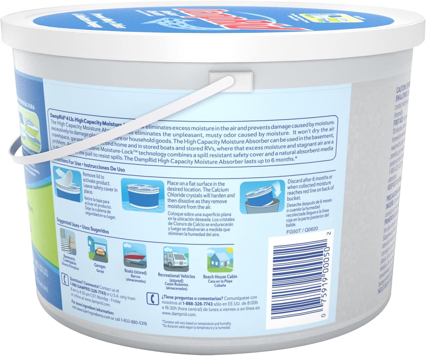 DampRid Moisture Absorber Hi-Capacity Bucket, 2 lb 15.5oz, Fragrance Free, For Fresher, Cleaner Air in Large Spaces, Lasts Up To 6 Months, No Electricity Required