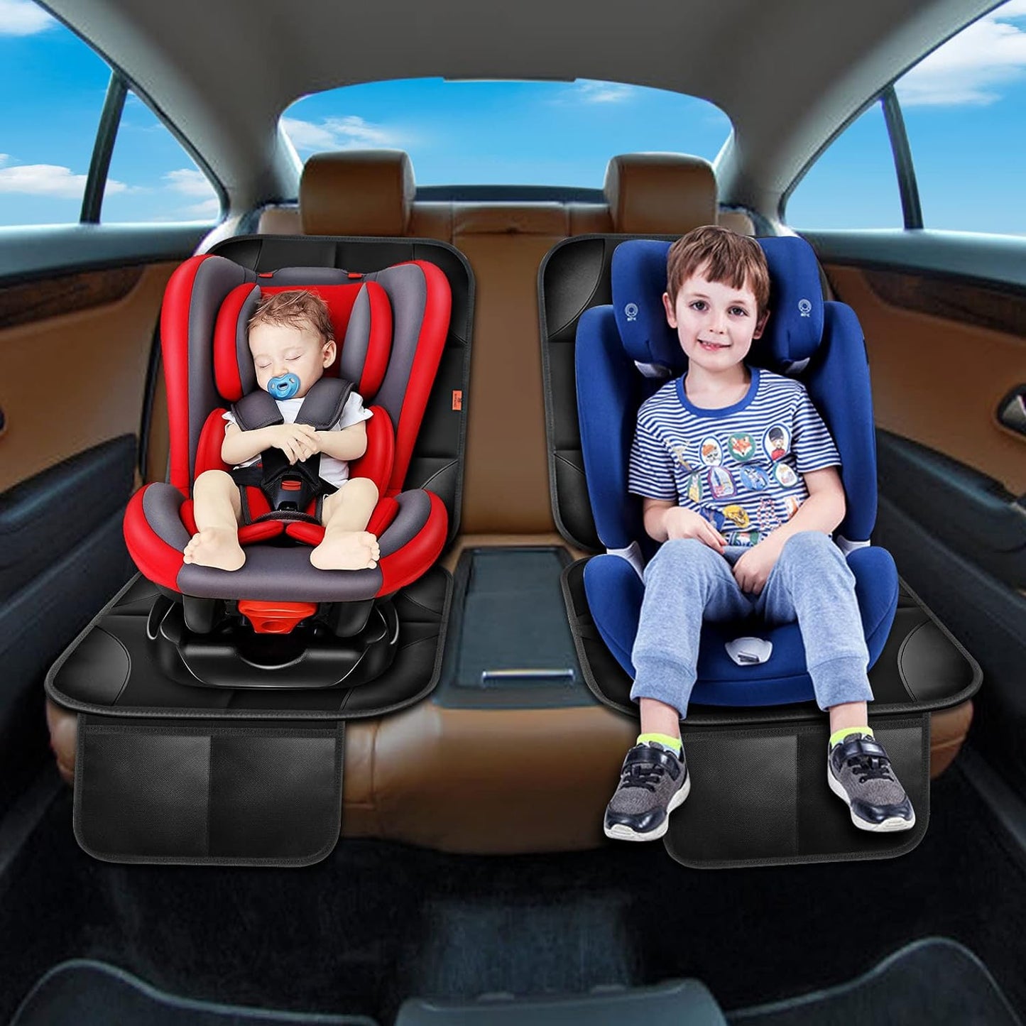 XHYANG Car Seat Protector 1 Pack Car Seat Cushion Mat Thickest Padding,Waterproof 600D Fabric Car Seat Covers for Non-Slip Backing Mesh Pockets for Baby and Pet (Brown, 1 Pc)