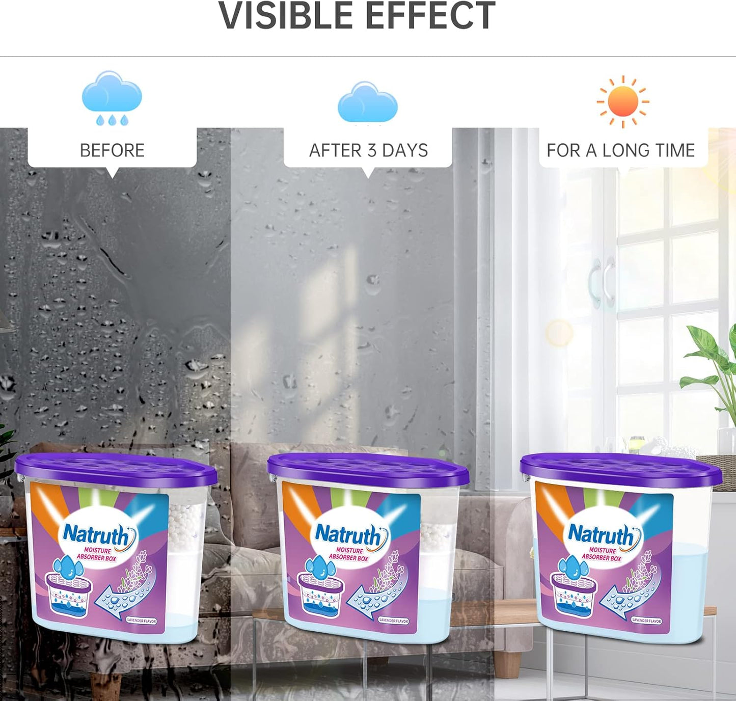 NATRUTH Moisture Absorbers With Lavender Scent,12.5OZ*6-Pack Portable Closet Dehumidifier, Odor Eliminator Absorber Bucket,Humidity Absorber,Cleaner Air Dehumidifier for Closet,Bathrooms, Kitchen