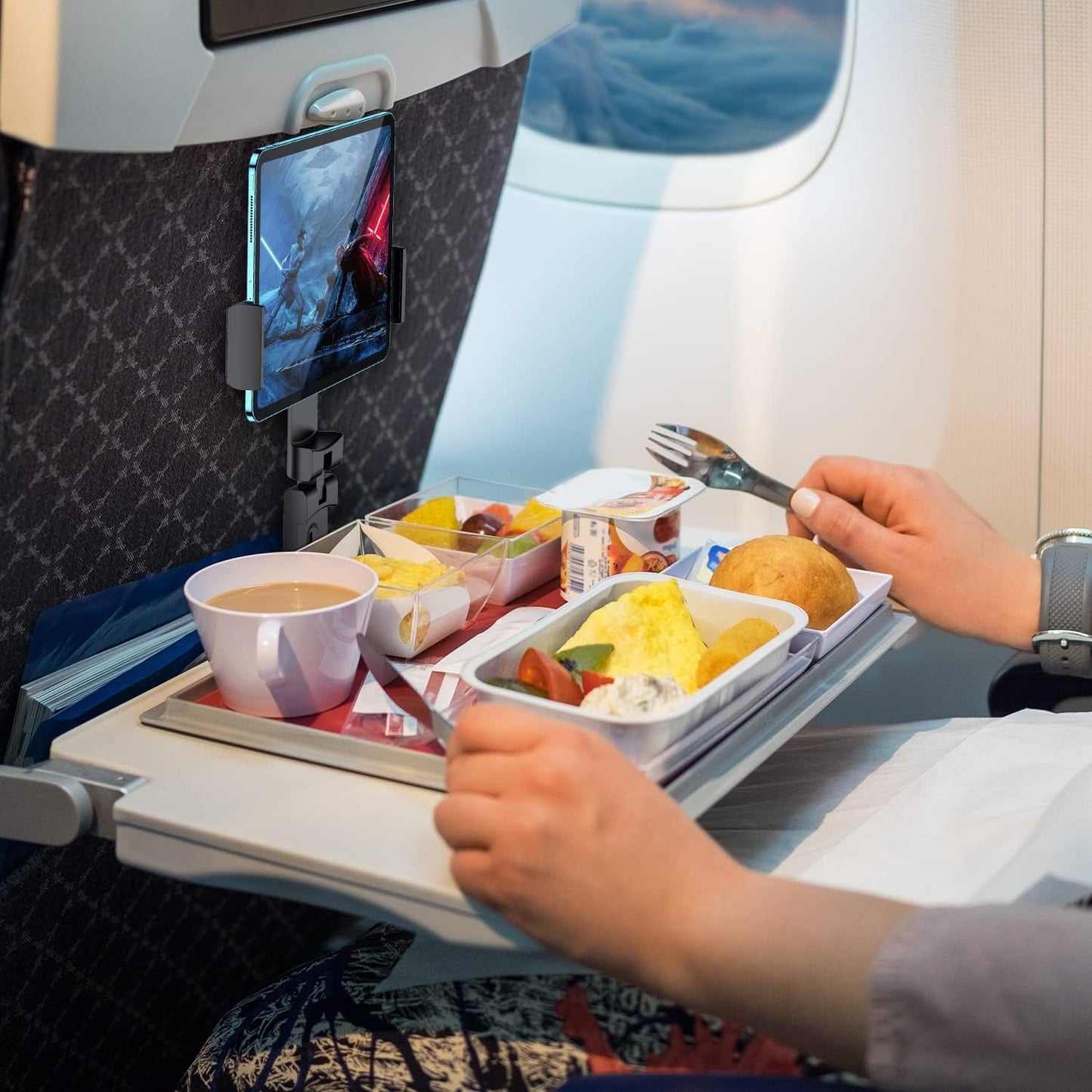 Universal Airplane Tablet Holder, with Multi-Directional Dual 360 Degree Rotation, Pocket Size Tablet Holder for Airplane, (Devices 3.5" to 7.67” Width Max Weight is 1.5 lbs)